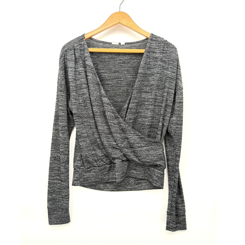 GAP Faux Wrap Top Sweater Space Dye Grey Long Sleeve Soft Casual Size S-Tall